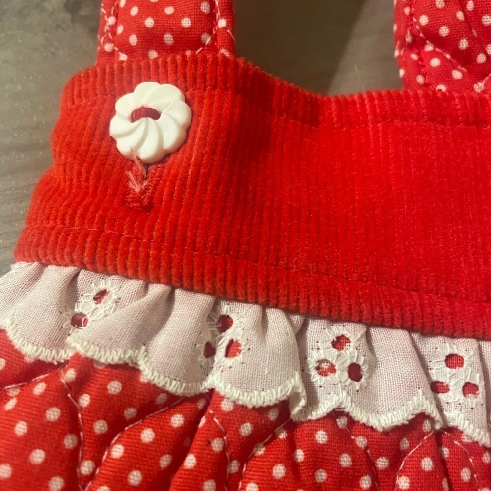 Vintage 60s carters Baby Girl Outfit Red Polk Dot pants quilted eyelet Romper